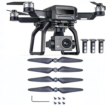 DELINZA Foldable Drone with Camera 4k, 9800ft Video Transmission, Camera Drone with 3-axis Gimbal + Bwine Drone Blades for F7HB2, 4 Pcs Original Propeller for Adults