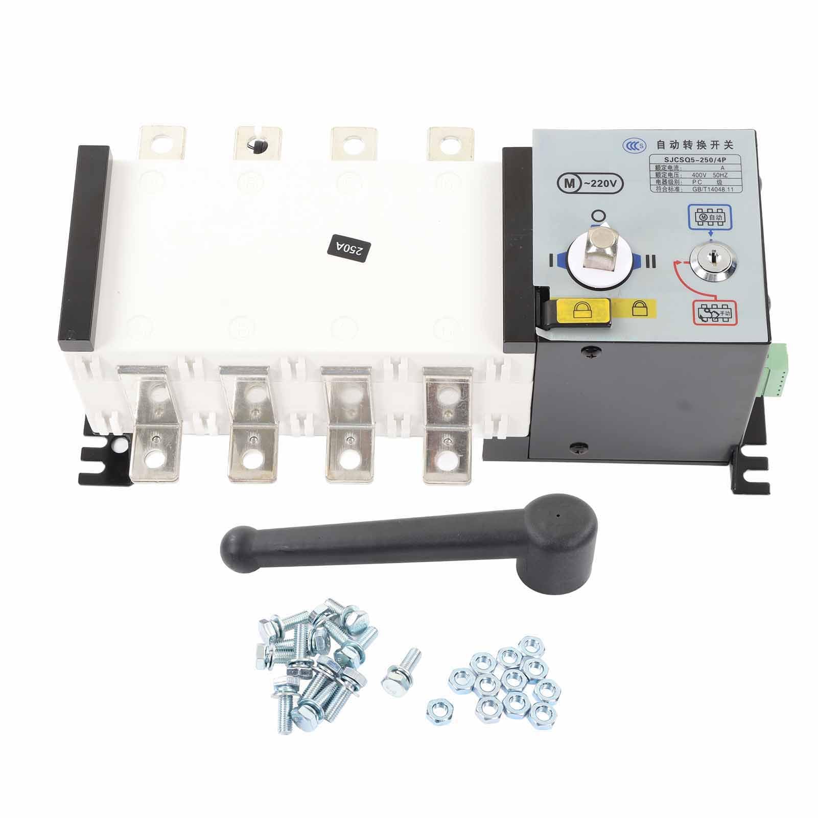 Ausla Interruptor de Transferencia Automática de Doble Potencia Tipo de Aislamiento de Grado de PC Interruptor de Transferencia de Energía 250A AC400V ABS Aleación de Aluminio 4 Modos Enclavamiento