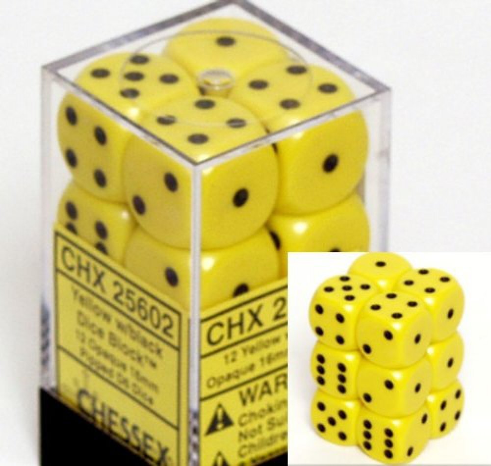 Amazon.com: Chessex Dice d6 Sets: Opaque Yellow with Black - 16mm