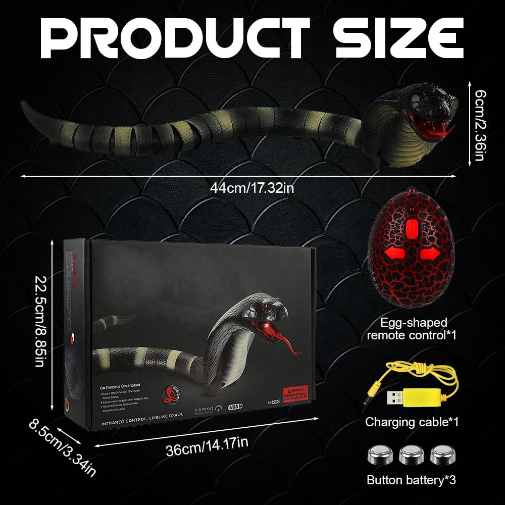 Serpiente teledirigida, RC teledirigido cobra serpiente, serpiente de juguete eléctrico, con mando a distancia, ojos LED brillantes, lengua retráctil