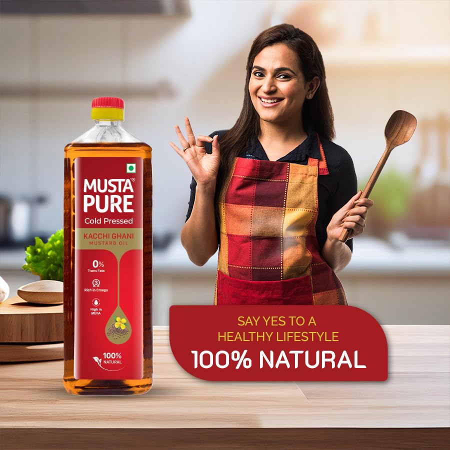 Image of Musta Pure Cold Pressed Kachi Ghani Mustard Oil Pet Bottle 1L (Pack of 2)