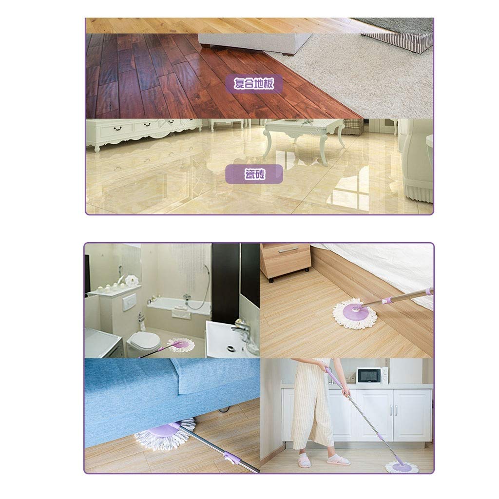 Fregona， Barra de trapeador Ajustable y Giratorio 360 Grados con 1 escurrido automático 2 Cabezales Microfibra