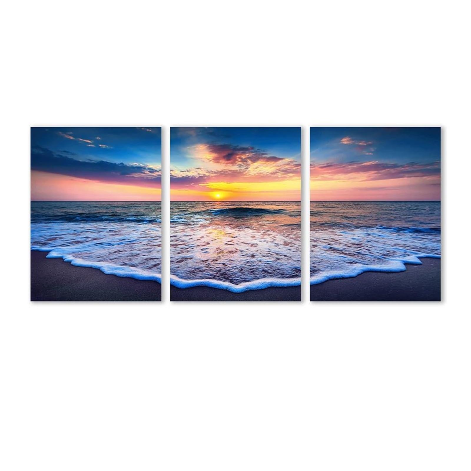 Peinture sur toile de paysage naturel de haute qualité avec triptyque de lac à l'horizon