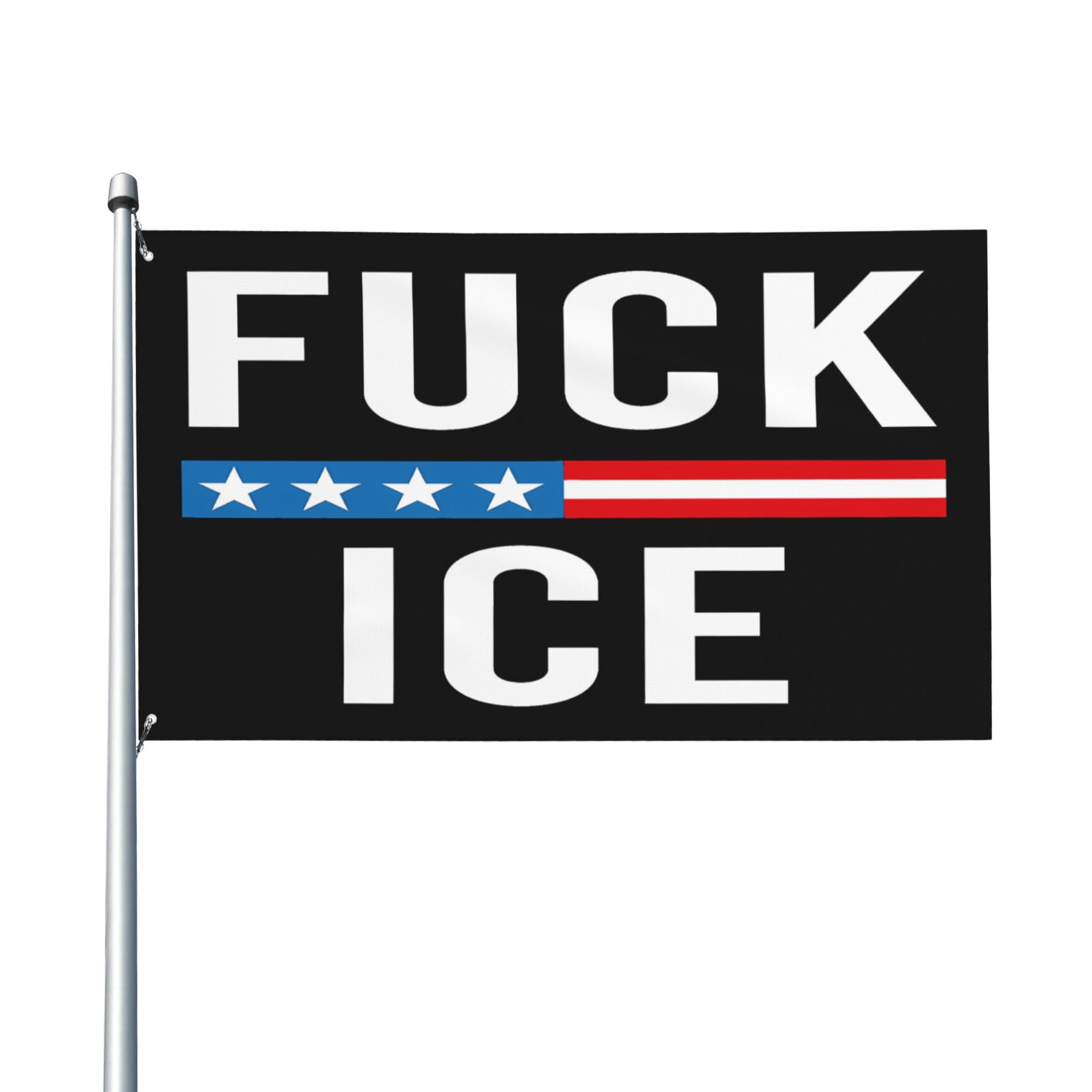 Drapeau Fuck ICE pour décorer un porche et manifester dans le jardin au quotidien
