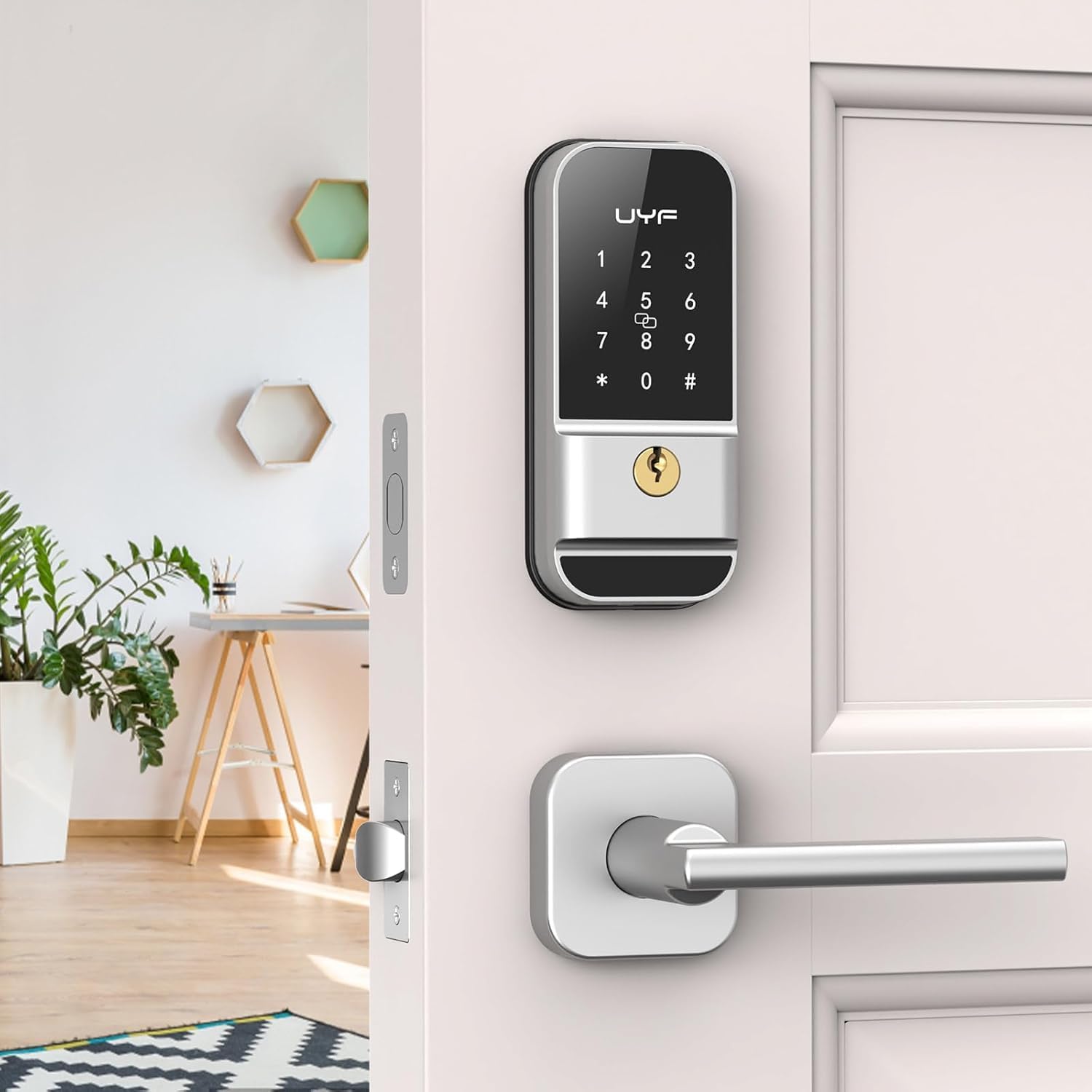 Keyless Entry Door Lock with Lever – UYF Electronic Keypad Deadbolt Lock with Handles, Front Door Lock Set, Smart Digital Door Locks for Front Door, Auto Lock, Anti-Peeping Password, Silver Keyless Entry Door Lock with Lever – UYF Electronic Keypad Deadbolt Lock with Handles, Front Door Lock Set, Smart Digital Door Locks for Front Door, Auto Lock, Anti-Peeping Password, Silver