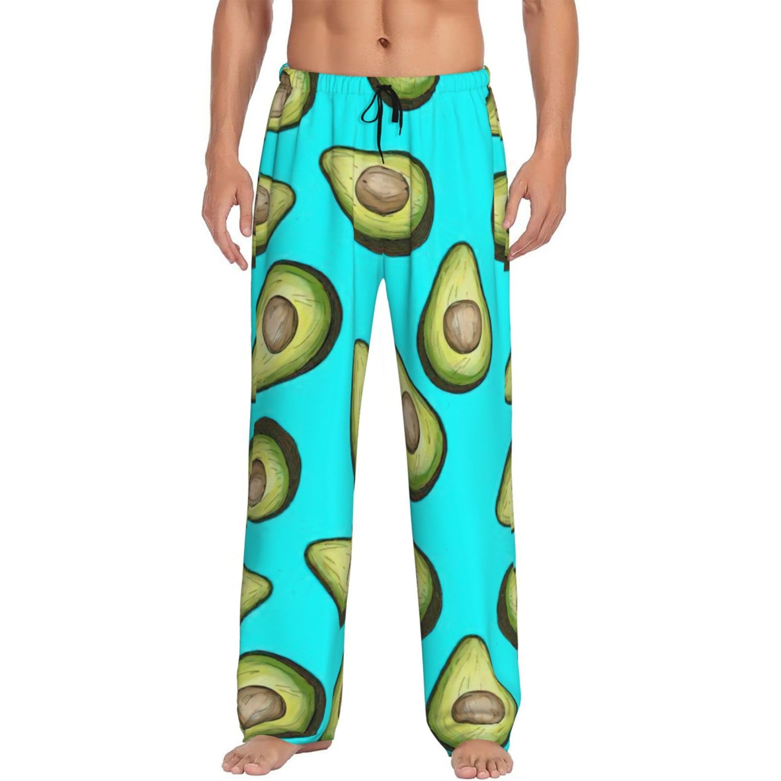 Cavedl Men's Black Fresh Tropical Fruit Avocado Pajama Pants Bottom Trousers Loungewear Nightwear Sleep Essentials