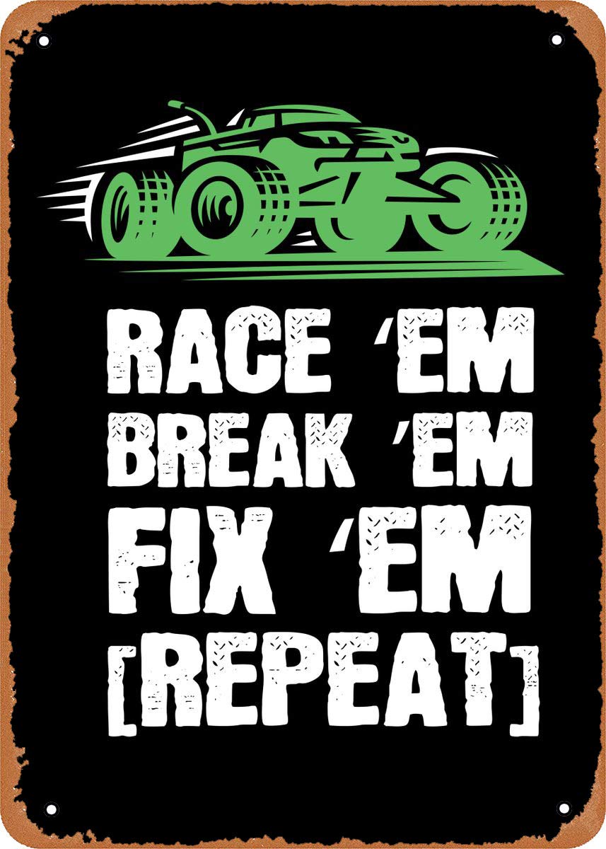 Wanfst Vintage Look Metal Sign - Rc Car Race Em Brake Em Model - 8 x 12 Tin Sign