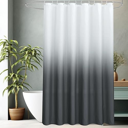 AooHome Cortinas de ducha de tela, juego de cortinas de ducha de tela gris degradado, cortina de ducha de tela lavable gris y blanca, cortinas de