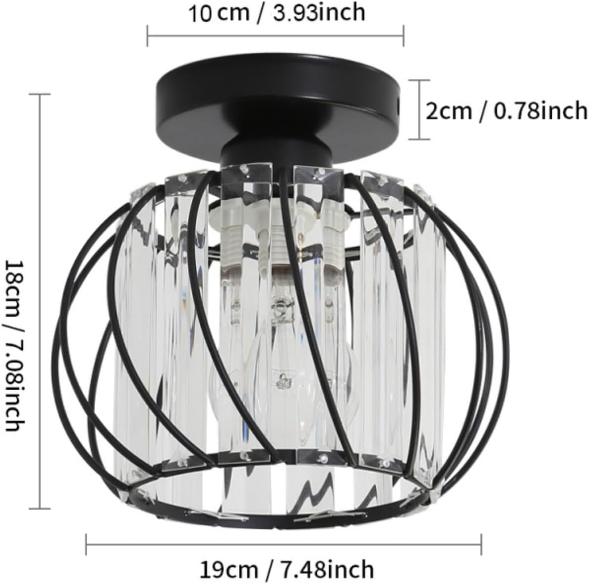 DELIPOP Semi Flush Mount Ceiling Light, Dimmable Small Metal Cage Hallway Light Fixtures Ceiling Lamps, Farmhouse Ceiling Light Fixture, Industrial Crystal Chandelier for Corridor Bathroom Kitchen