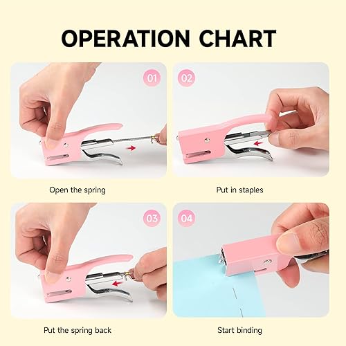 Miniatura 2 de Kit de accesorios de escritorio rosa, juego de suministros de oficina, grapadora y removedor de grapas, soporte para tarjetas de identificación,