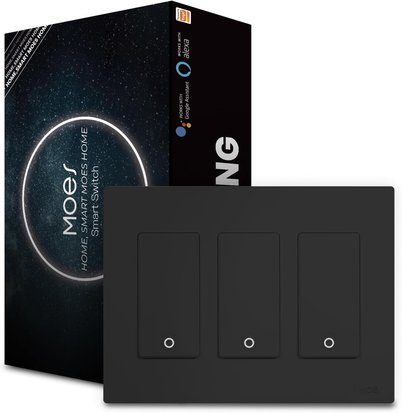 2nd Generation WiFi Smart Light Switch, 3 Way Smart Wall Switch 2.4GHz WiFi, Neutral Wire Required, Smart Life APP Remote Control, Compatible with Alexa, No hub Required Black 3 Gang