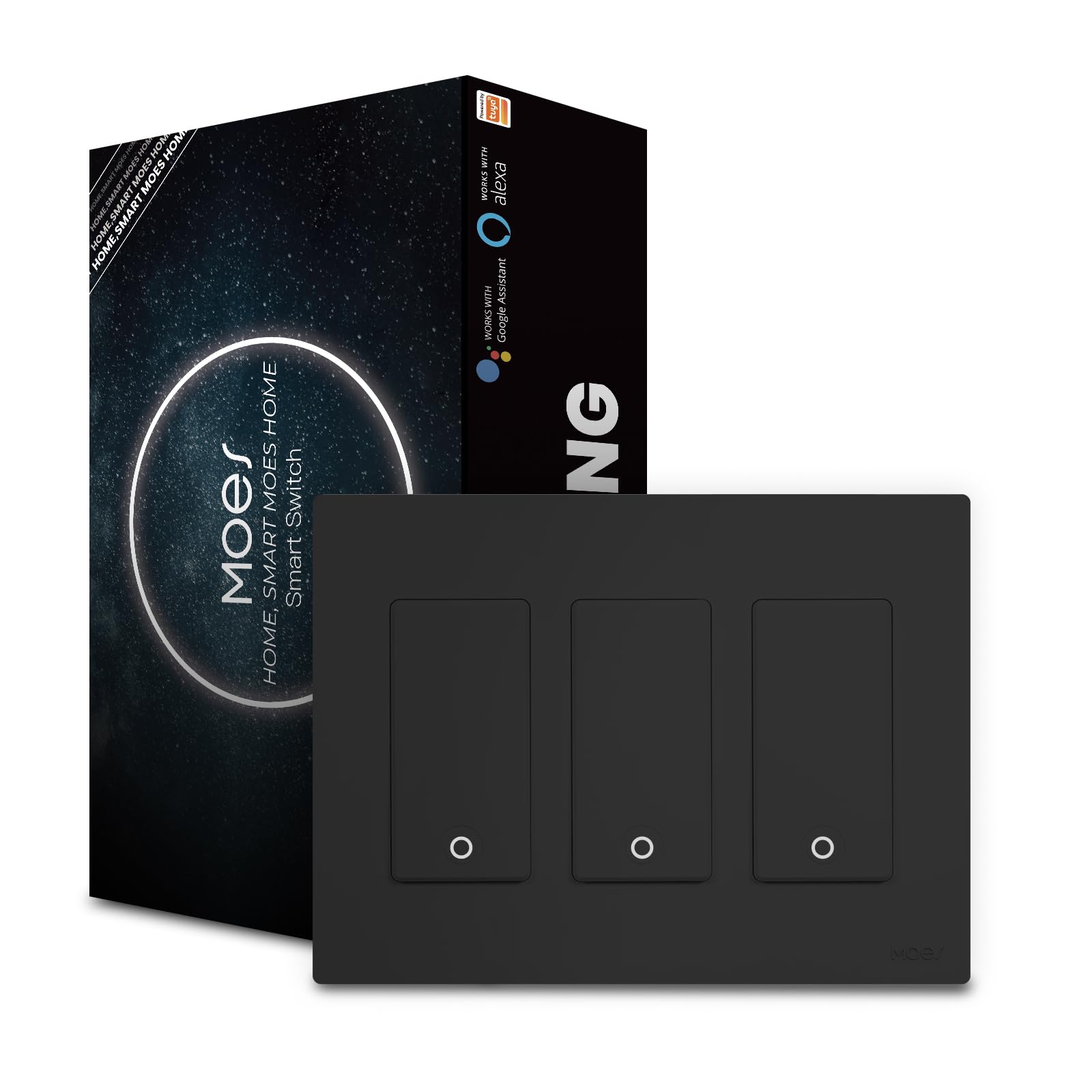 2nd Generation WiFi Smart Light Switch, 3 Way Smart Wall Switch 2.4GHz WiFi, Neutral Wire Required, Smart Life APP Remote Control, Compatible with Alexa, No hub Required Black 3 Gang