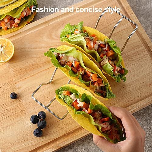JIBOLAT Taco Holders set of 3,Stainless Steel Taco Shell Holder Stand,Taco Tray Plates for Taco Bar Gifts Accessories,Holds 4 Tacos Each,Oven Safe for Baking, Dishwa sher and Grill Safe