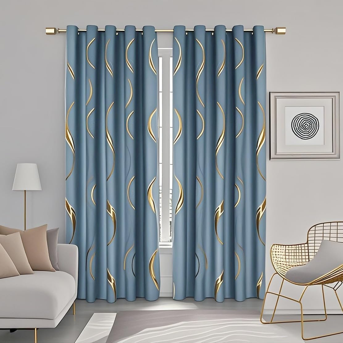 MYRU 2 Panels Set Luxury Striped Blackout Curtains for Bedroom Living Room (Blue and Gold, 2 x 66x84 Inch) - Image 2
