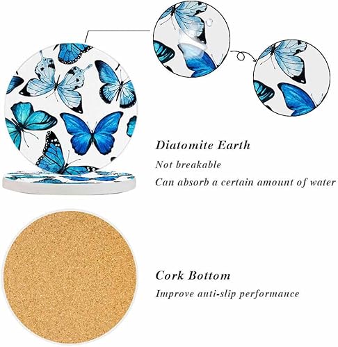 Miniatura 4 de oFloral Juego de 2 posavasos de mariposa azul para bebidas, animales, exquisitas alas de fantasía, para decoración del hogar, juego de 2, 4 pulgadas