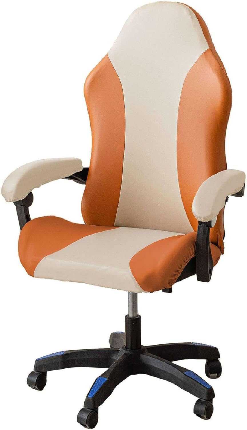 Gaming Chair Covers Waterproof, PU Leather Gamer Chair Slipcovers Stretch Computer Chair Cover with Elastic Bottom for Boss Chair Armchair (1,one size)