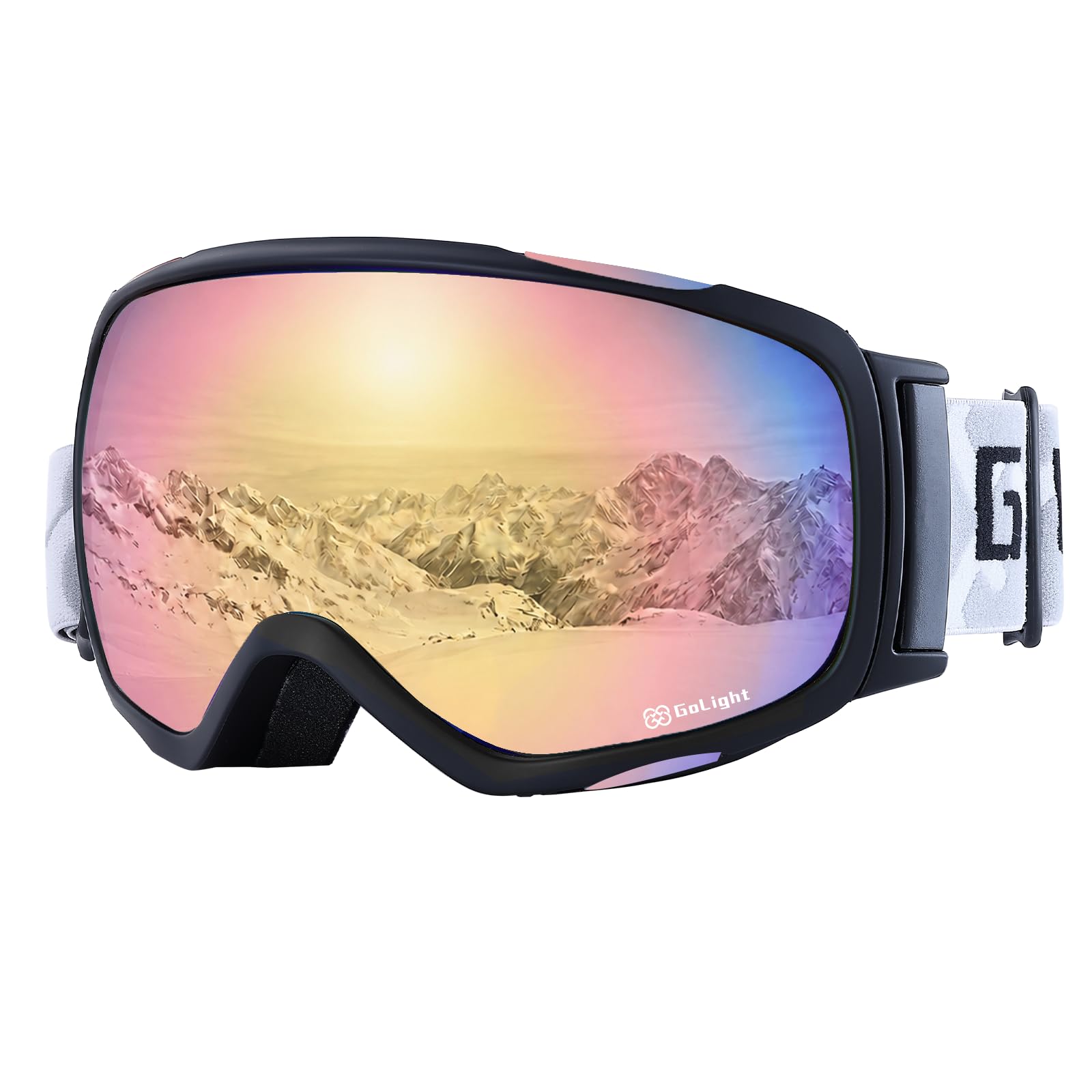 GoLight OTG, YG-48, occhiali da sci, lenti sferiche, protezione UV al 100%, anti nebbia, occhiali da neve invernali per uomo e donna, motoslitta, sci, pattinaggio, rosa + oro Revo