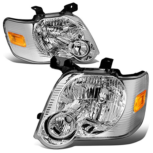 Pair of Chrome Housing Amber Corner Headlight Assembly Lamps Compatible with Ford Explorer / Sport Trac U251 06-10