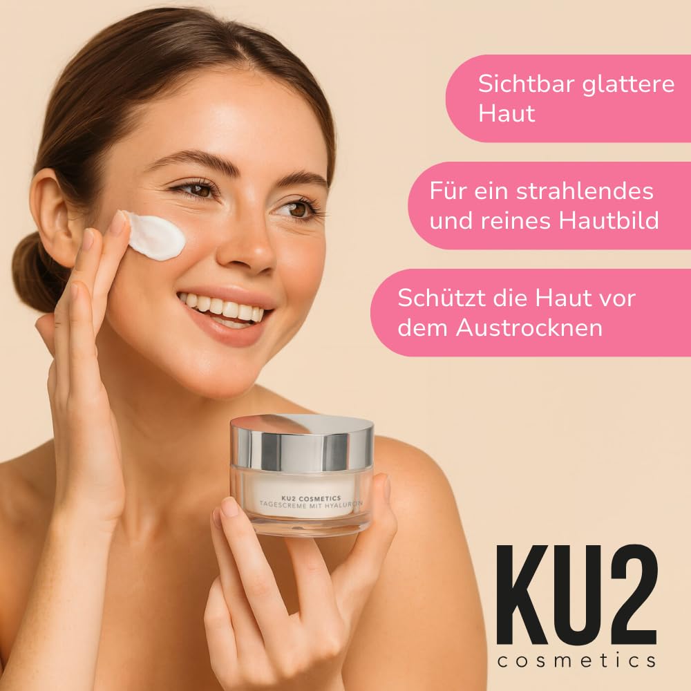 KU2 Cosmetics Tages- & Nachtcreme Set – Hyaluron Tagescreme & Retinol Nachtcreme – Feuchtigkeitsspendende Gesichtspflege & Anti Aging Pflege – Für glattere, straffere Haut, je 50 ml