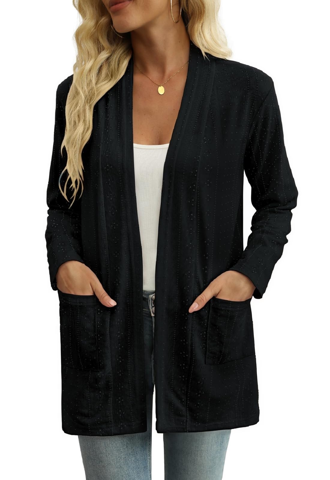 Cardigan Femme en Maille Fine, Gilet Léger Ouvert sur Le Devant, Tricot Souple et Élégant, Coupe Décontractée, Idéal Mi-Saison Bureau et Quotidien