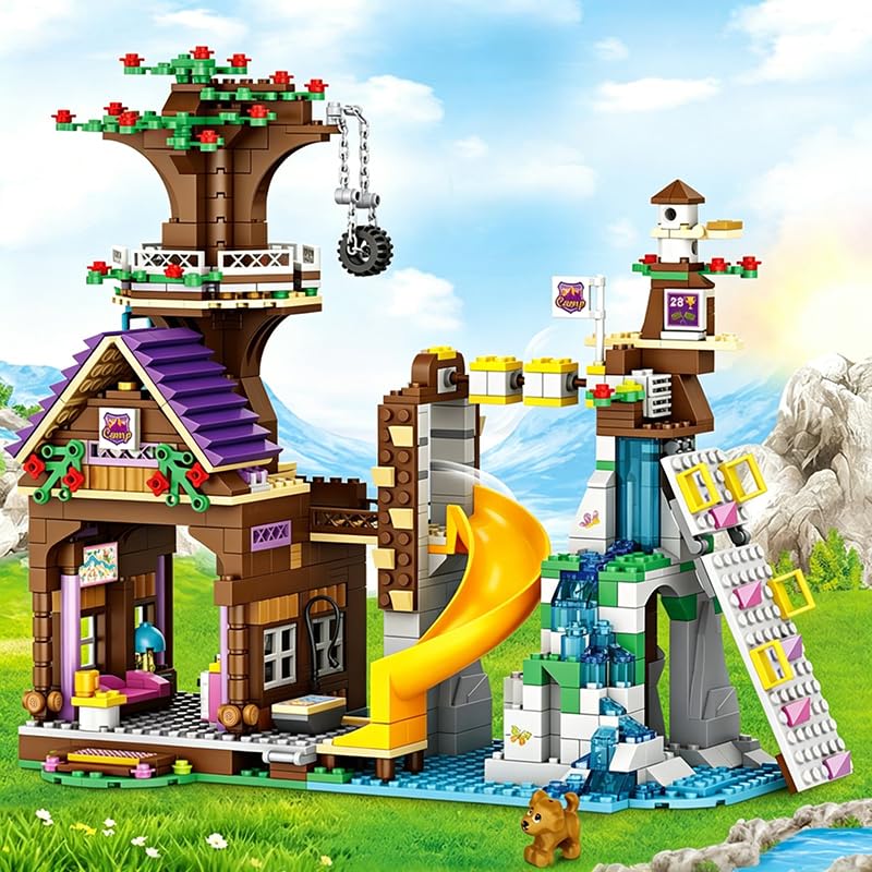 Image of SKY LINE OCEAN Camp Tree House Building Block Set, 922+ PCS Forest Adventure Treehouse Model Kit, Creative Construction Toy with Outdoor Camping Theme | 5 Year Structural Warranty