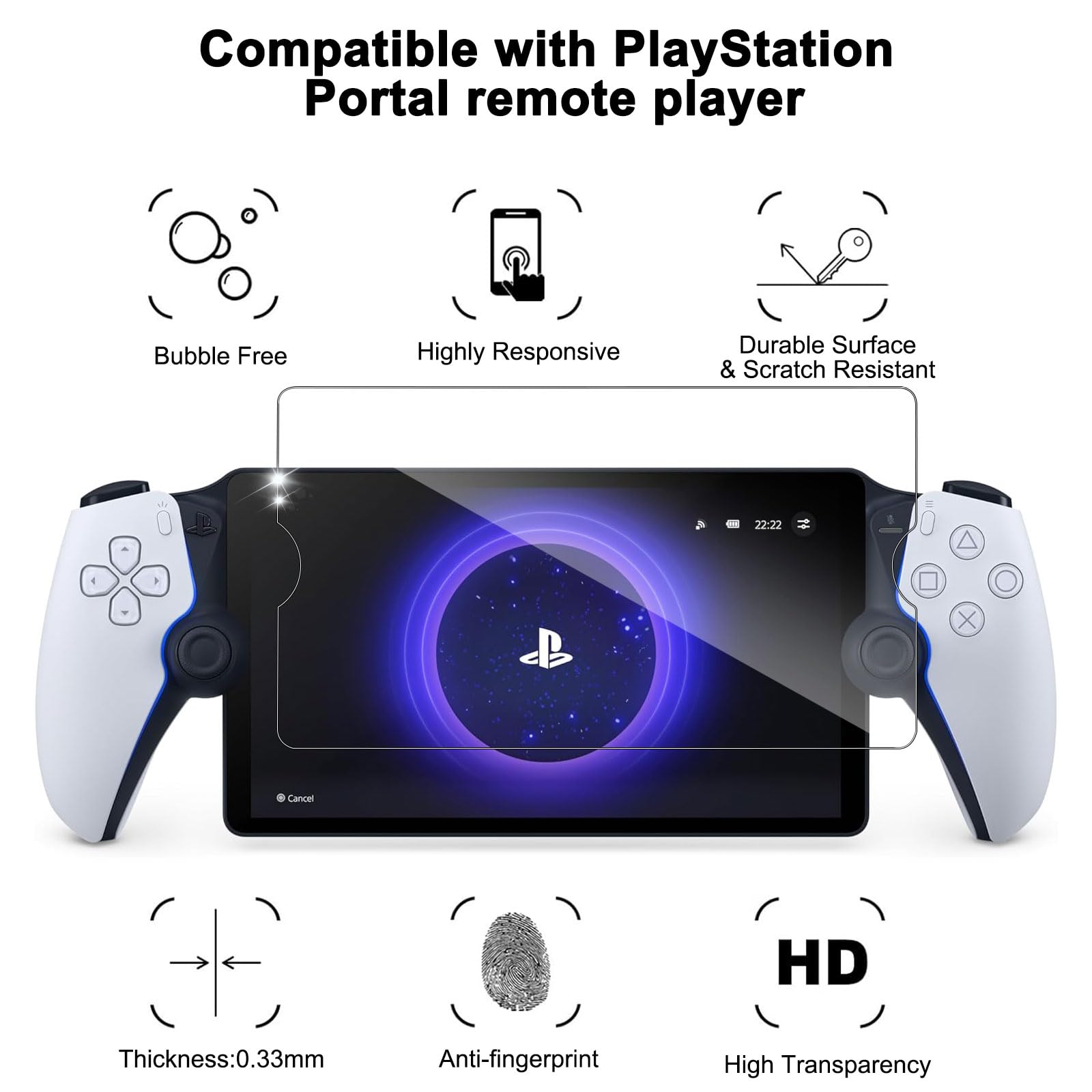 Jusy Lot de 3 films de protection d'écran pour PlayStation Portal&Ps Portal 8", [9H transparent] [anti-traces de doigts] [anti-rayures] en verre trempé pour Sony PS Portal