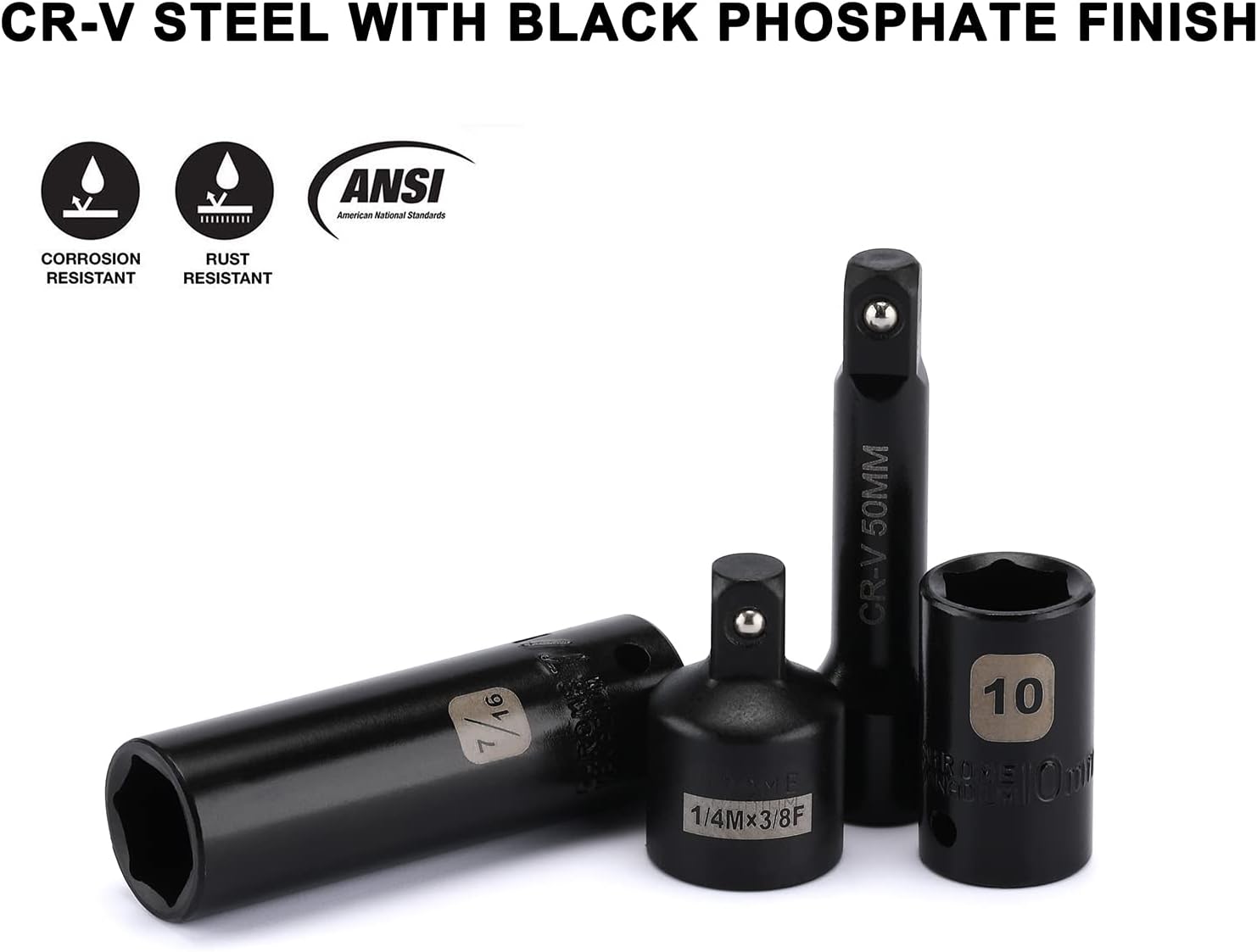 Mayouko 55PCS 1/4 Inch Drive Master Impact Socket Set, Metric/SAE, Deep/Shallow, 6 Point, CR-V, 5/32 Inch - 9/16 Inch, 4mm - 15mm, With Extensions,Adapters,Universal Joint