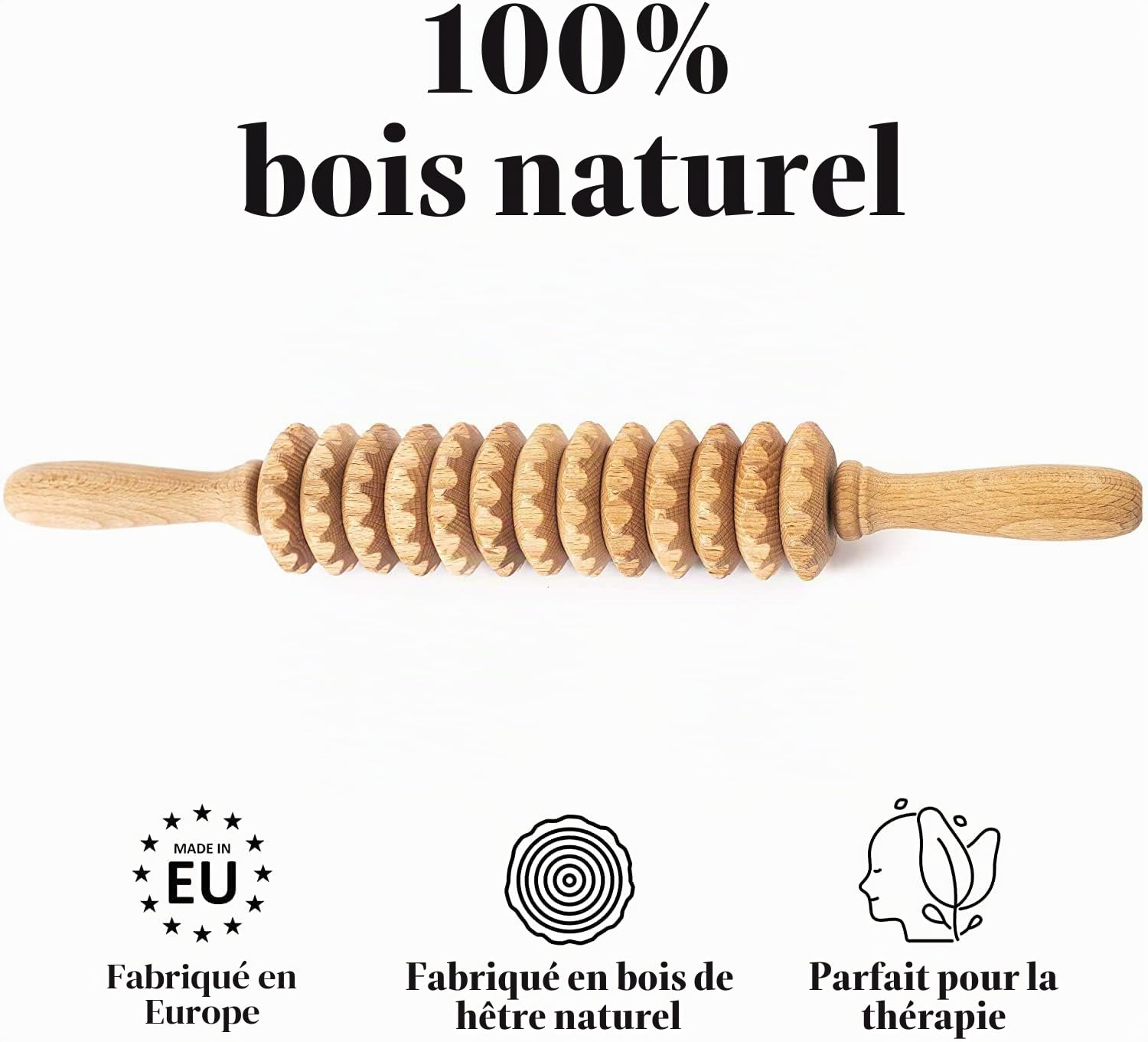 tuuli Lot de 2 rouleaux de massage anti-cellulite avec poignée en bois