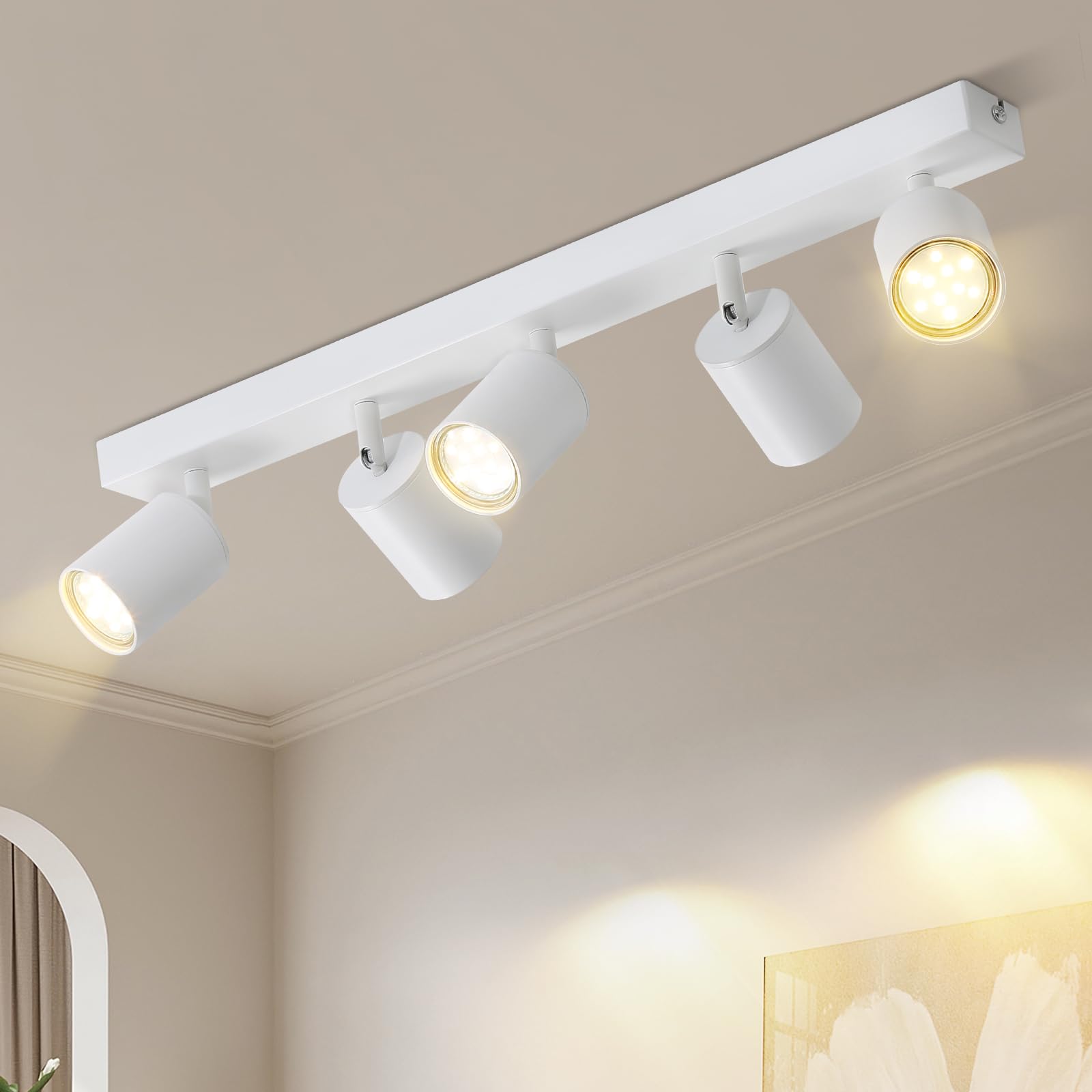Faretti LED Soffitto 5 Luci Lampada da Soffitto Bianca Moderni | Orientabili Lampadario Faretti da Parete GU10 Illuminazione Interni per Soggiorno Cucina Salotto