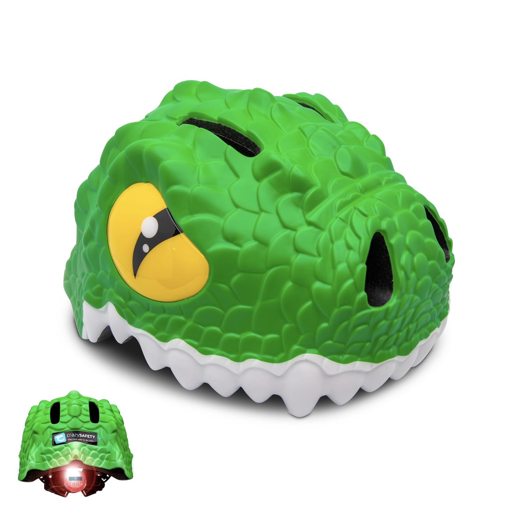 Crazy Safety Kinder Fahrradhelm | Fahrradhelm Kinder 2-7 Jahren für Fahrrad, Skateboard, Radsport, Laufrad, Tretroller, Inlineskates | Leichter und Verstellbarer 3D Tierhelm 49-55 cm (Krokodil Grün)