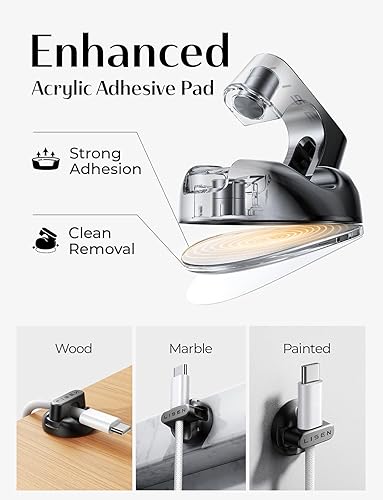 Miniatura 5 de LISEN - Paquete de 8 organizadores de cables de carga 1S Snap-on Soporte magnético para cables de carga fácil de abrir con adhesivo fuerte, clips de