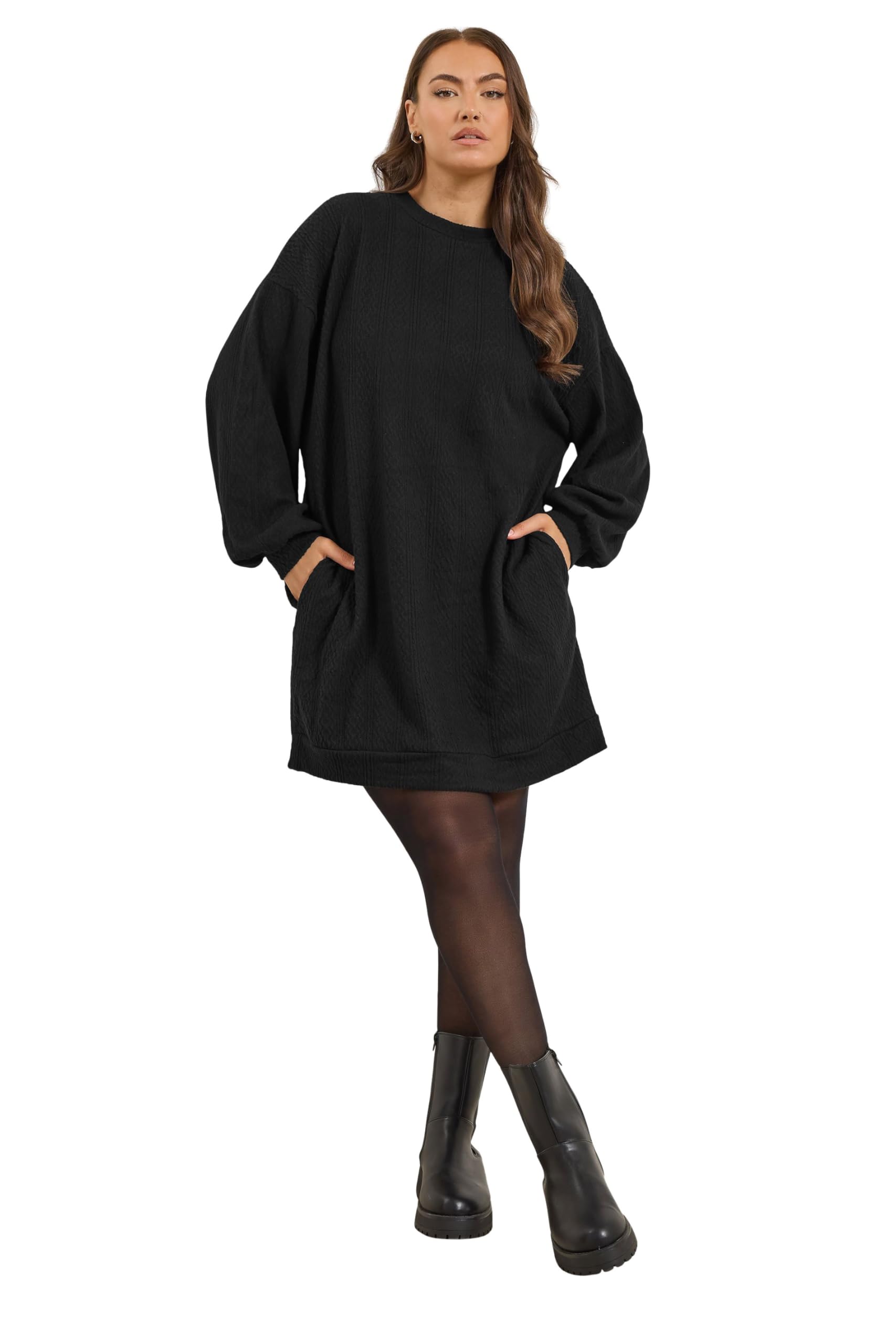 Yours Women's Black Cable Knit Jumper Dress In | : 22/24