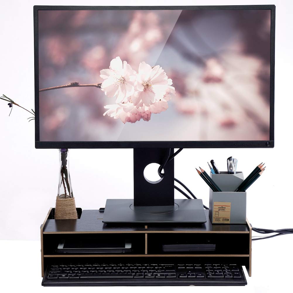 Monitor Riser, Premium Computer Screen Heighten Shelf Rack TV Laptop Stand Holder Desk Storage Organizer with Drawer and Keyboard Storage for TV PC Laptop Printer 19.3 x 7.9 x 4.5in(Black)