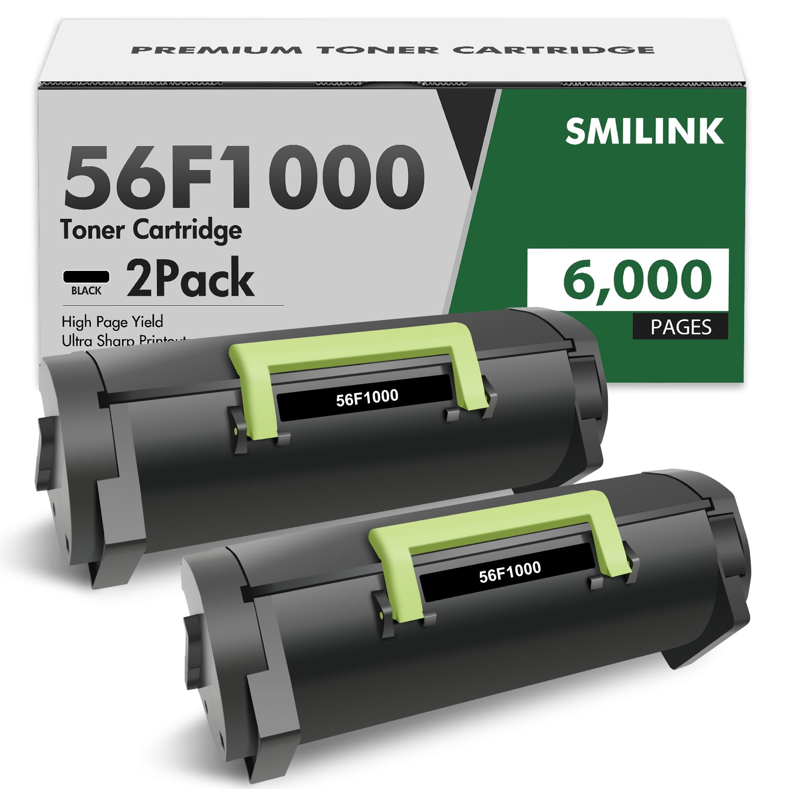 56F1000 56F1H00 MS521 Black Toner Cartridge 56F1000 MS621 Printer 2 Pack | Remanufactured for MS321 MS421 MS622 MX321 MS521Dn MS321dn MX521de MX622ade MX321adn MX421dn MS621dn 622adhe 622de Printer