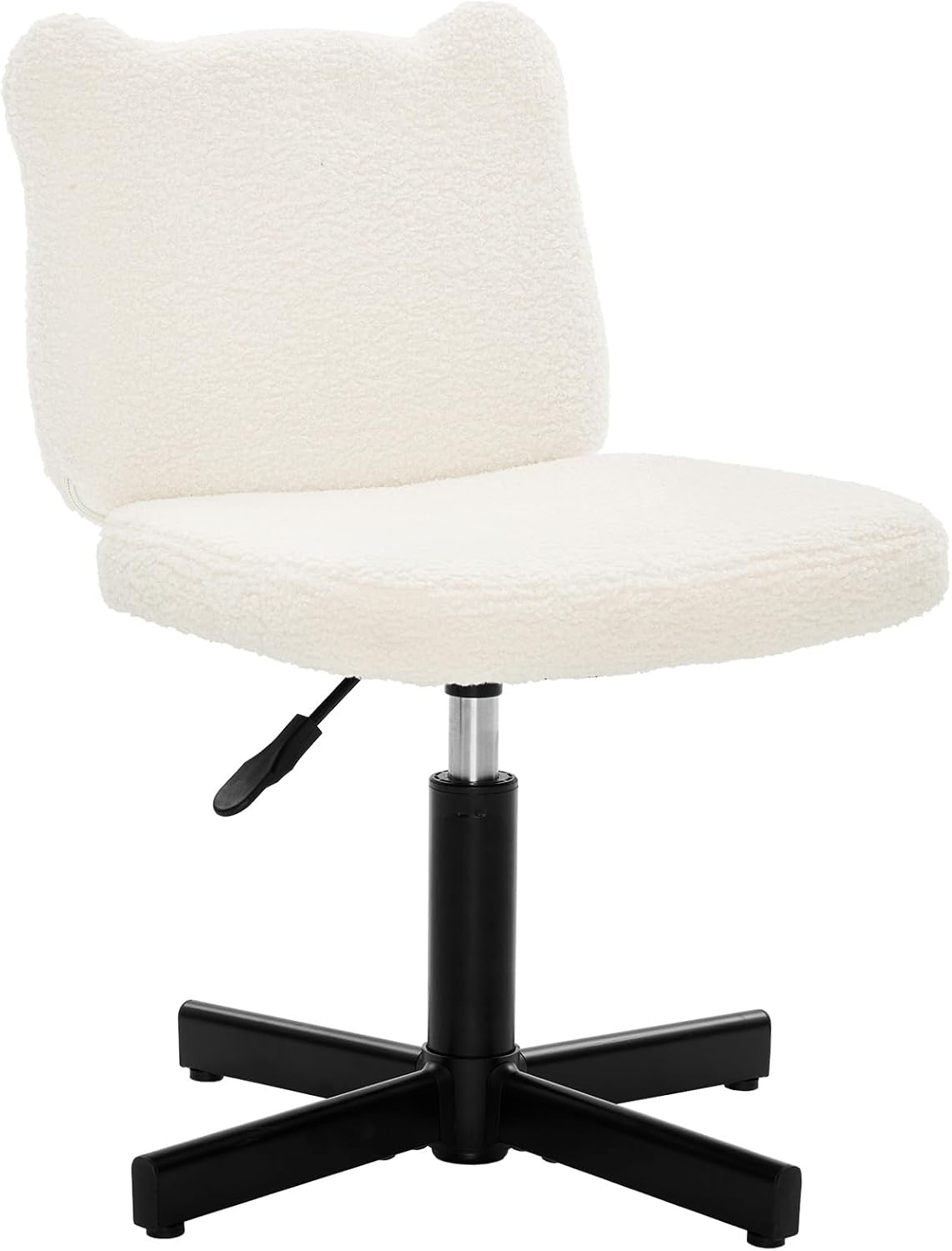 LUEBONA Bear Ear Adjustable Vanity Stool - 360° Swivel, Height 13.8-18.9", Upholstered Teddy Velvet Chair for Girls Makeup Room, 350lbs, Beige
