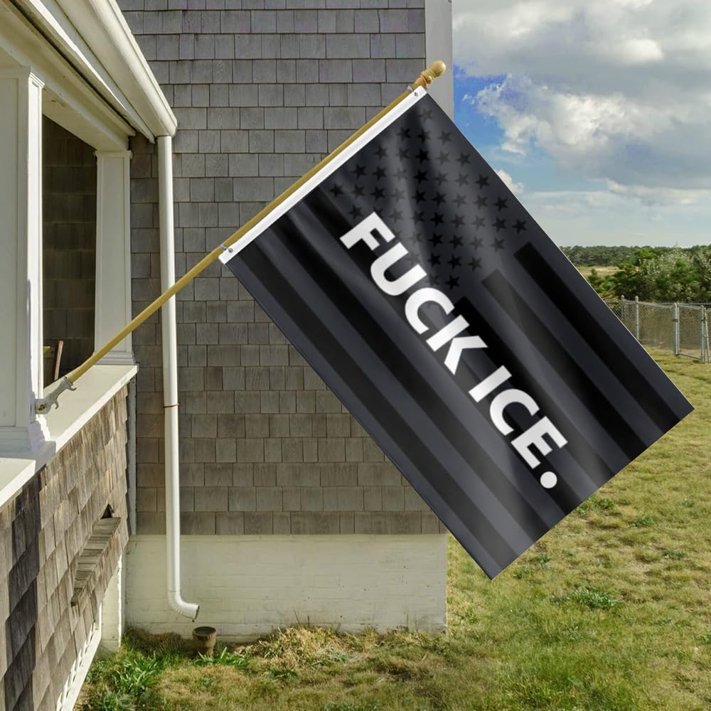 Double Sided Fuck ICE Flags 3x5FT,Premium Quality,Vibrant Colors,Resist Protest Black Political Statement Flags with 2 Brass Grommets.