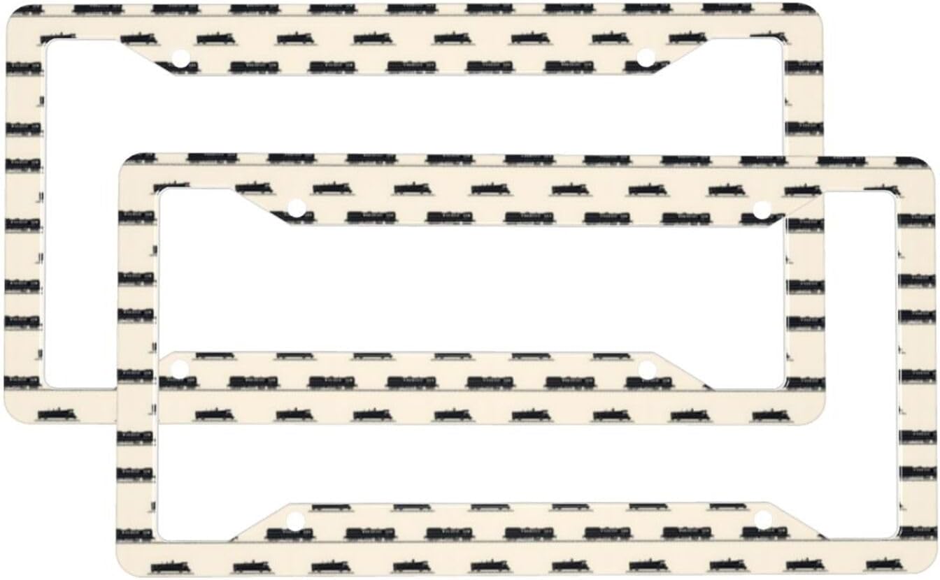 2 Pcs Car License Plate Frames for Women Men – Vintage Black Train Print Solid Aluminum License Plate Cover for Car Accessories for Women Men with