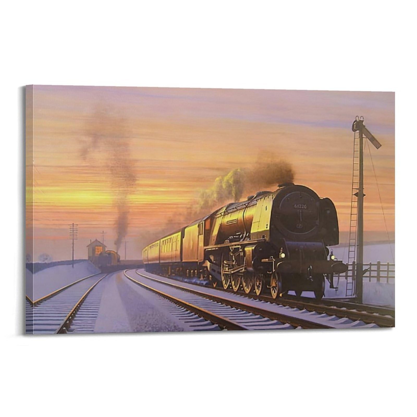 HUIYHB Vintage Industrial Art Poster Steam Train on A Snowy Day Poster Decorative Painting Canvas Wall Posters And Art Picture Print Modern Family Bedroom Decor Posters 24x36inch(60x90cm)