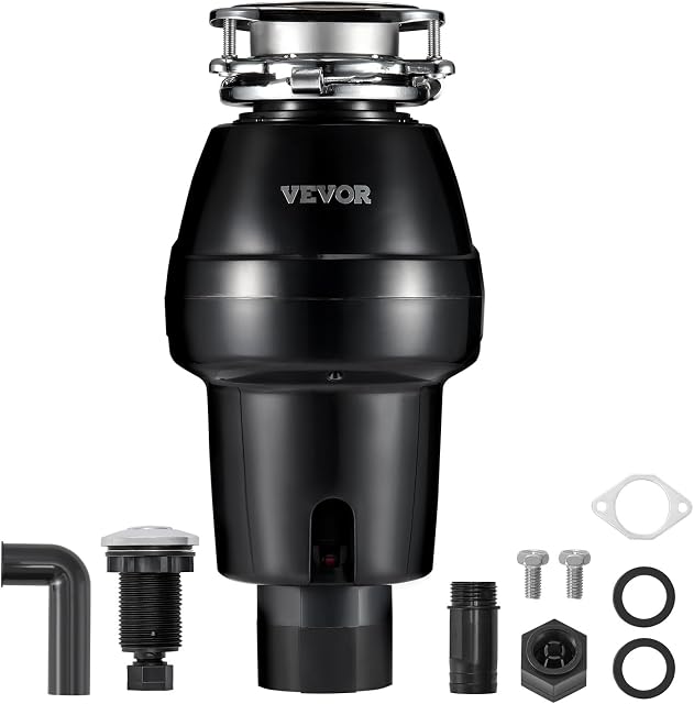 VEVOR Élimination des ordures, 3/4 HP 3260RPM Éliminer les déchets alimentaires en continu, 3-Bolt Système de broyage des déchets alimentaires avec réduction du bruit, cordon d'alimentation & Garde à éclats pour les éviers de cuisine