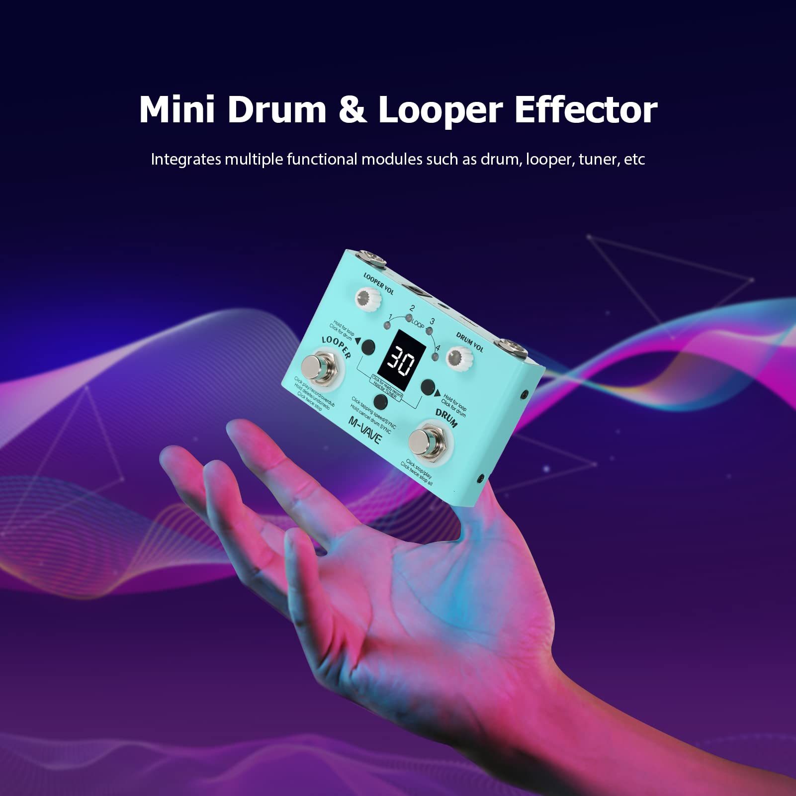 LOST TEMPO Pedale Effetti Drum & Looper 2-in-1 Mini Effector - Doppio Pedale per Chitarra con 30 Tamburi e 4 Loop - Sintonizzatore ad Alta Precisione