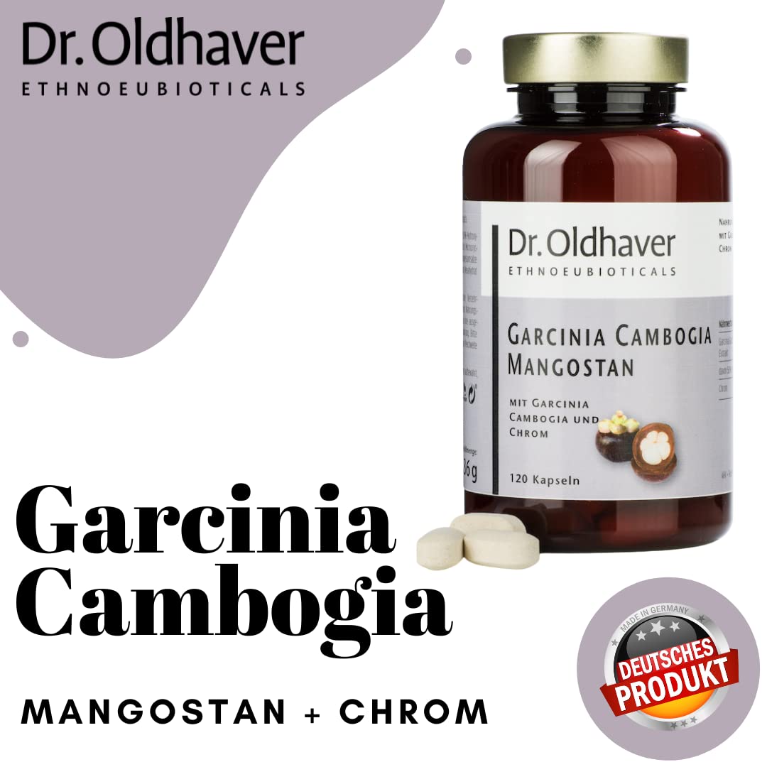 Dr. Oldhaver Garcinia Cambogia Mangostan Extrakt (120 Presslinge) - Hydroxy Zitronensäure (HCA) - Hochdosiert | mit Chrom für Stoffwechsel und Blutzuckerspiegel