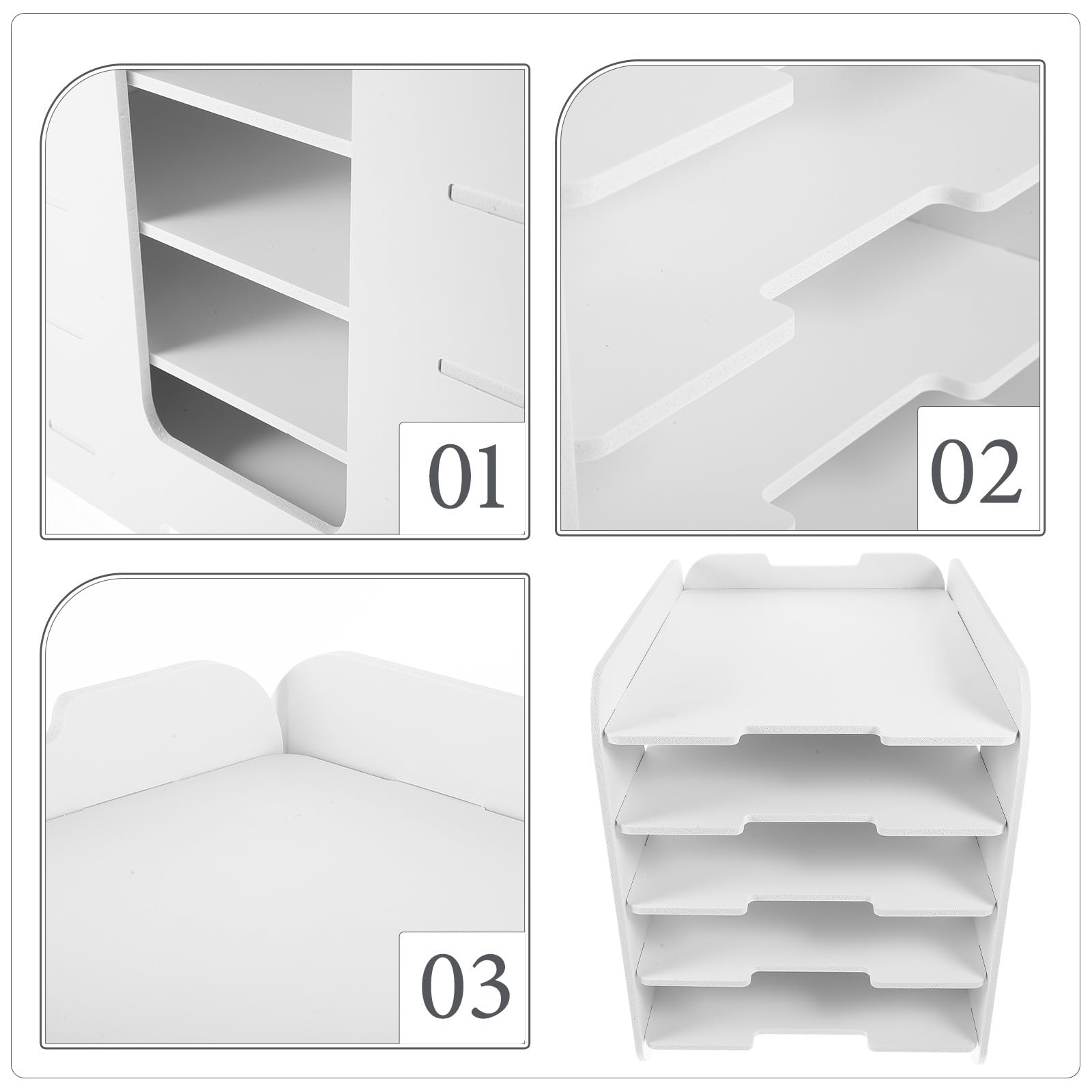Alipis Porte-Documents de Bureau à 5 Niveaux en Bois-Plastique Blanc, Organisateur de Documents A4 Empilable, Étagère de Rangement Multifonction pour Bureau et Espace de Travail