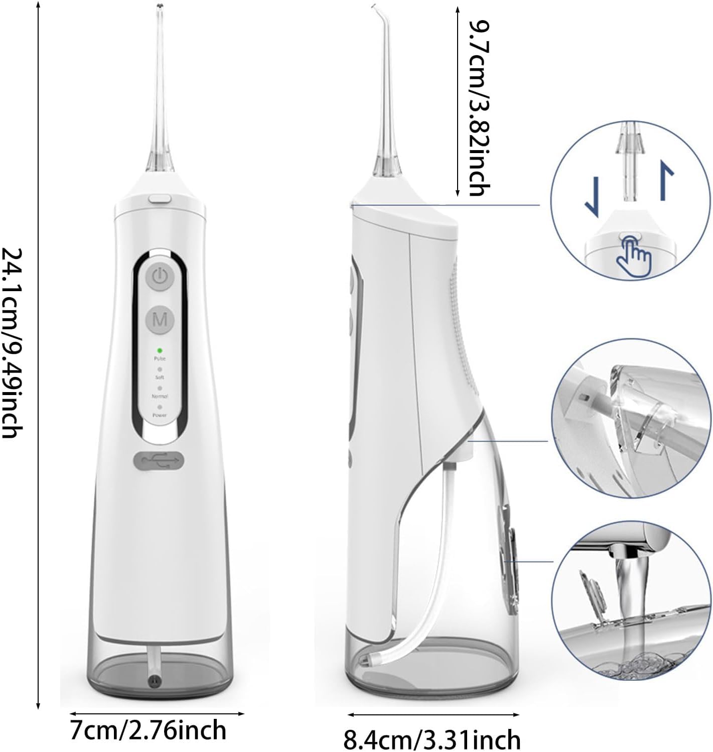 Oryzom Hydropulseur,Sans Fil pour un Soin Dentaire & Buccal Optimal, 5 Modes & 4 Embouts, Réservoir de 300 ml, Étanchéité, Jet Dentaire Portable pour un Voyage (Noir)
