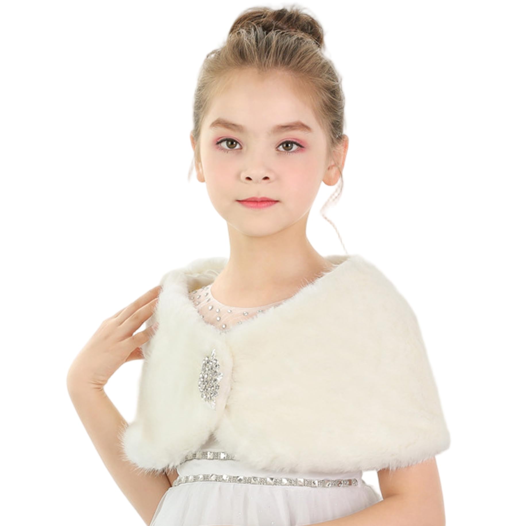 Peosaard Unisex Kids White Furs Wrap, Furs Shawl, Faux Wrap Girls Shawl Princess Cape Wedding Bridesmaid Shrug Christmas Party Costume Dress Up, Scarf