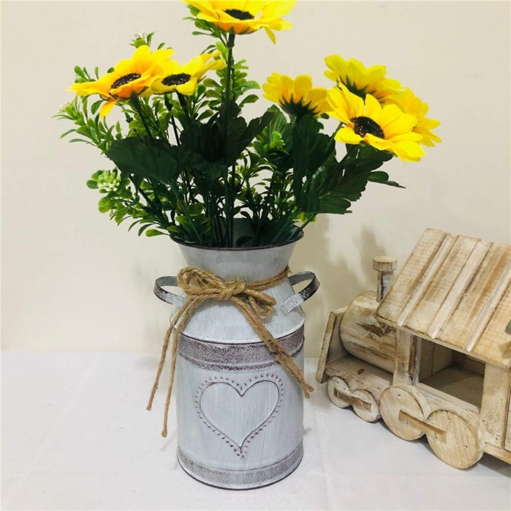 Qhome Vintage Metal Vase with Heart-Shaped & Rope, Mini Shabby Chic Milk Can Jug - Image 4