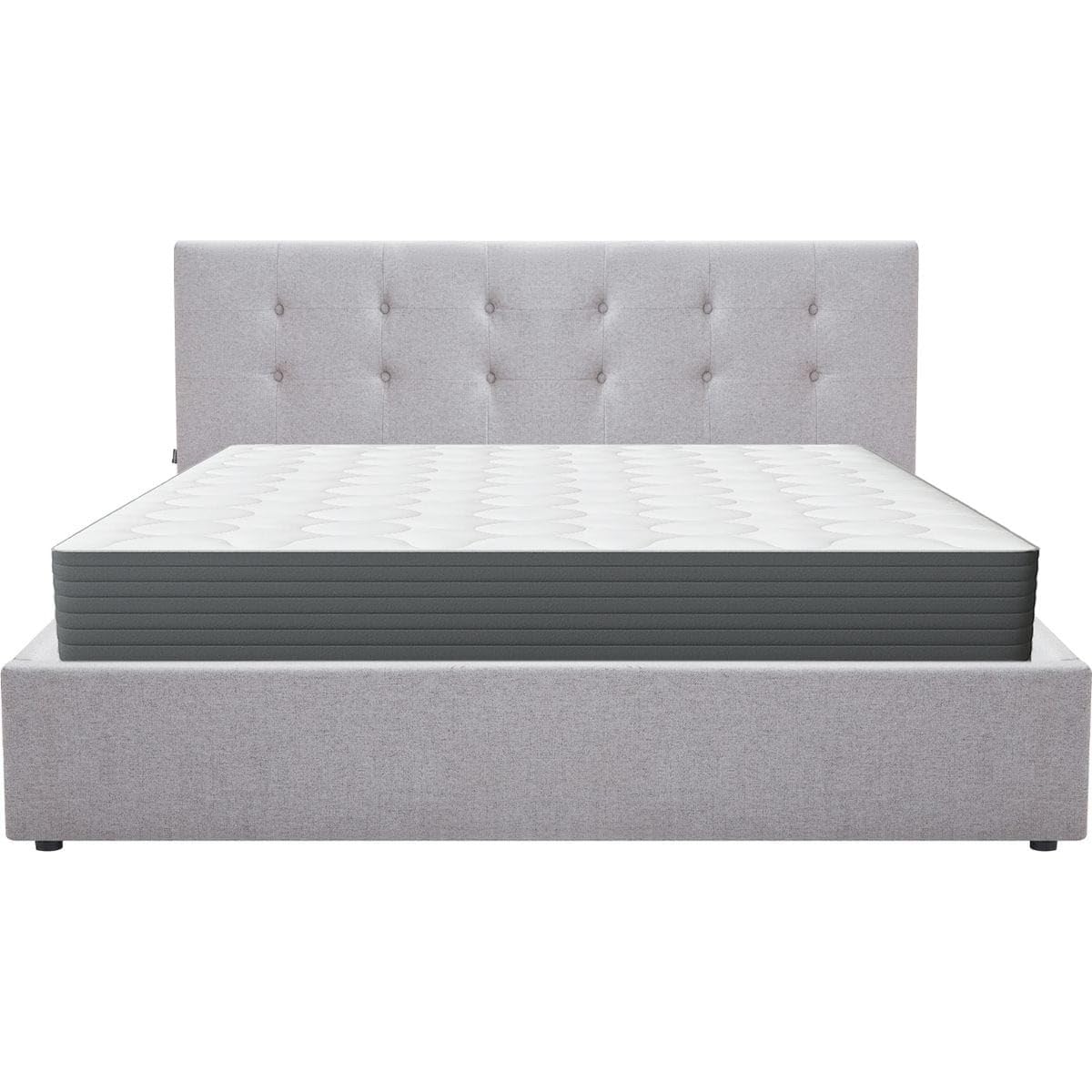 HOMIFAB Ensemble Lit Coffre Adulte 180x200cm avec tête de lit en Tissu Gris - Tina + Matelas mémoire de Forme - Memo HR