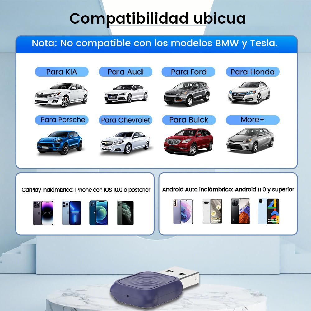 Carlinkit Adaptador inalámbrico Mini Ultra CarPlay para iPhone, adaptador automático inalámbrico para Android, convierte con cable a CarPlay inalámbrico y Android Auto, configuración Plug and Play