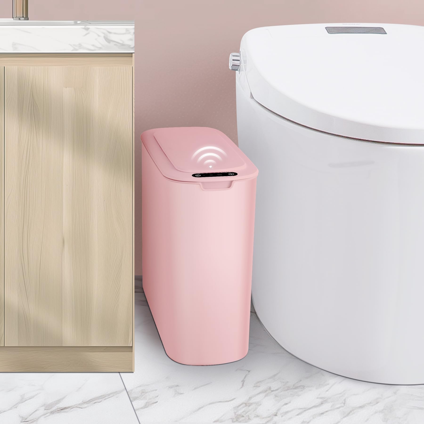 Cesun Automatic Motion Sensor Bathroom Trash Can with Lid, 2.6 Gallon Touchless Trash Bin, Smart Plastic Slim Garbage Can Small Wastebasket for Toilet
