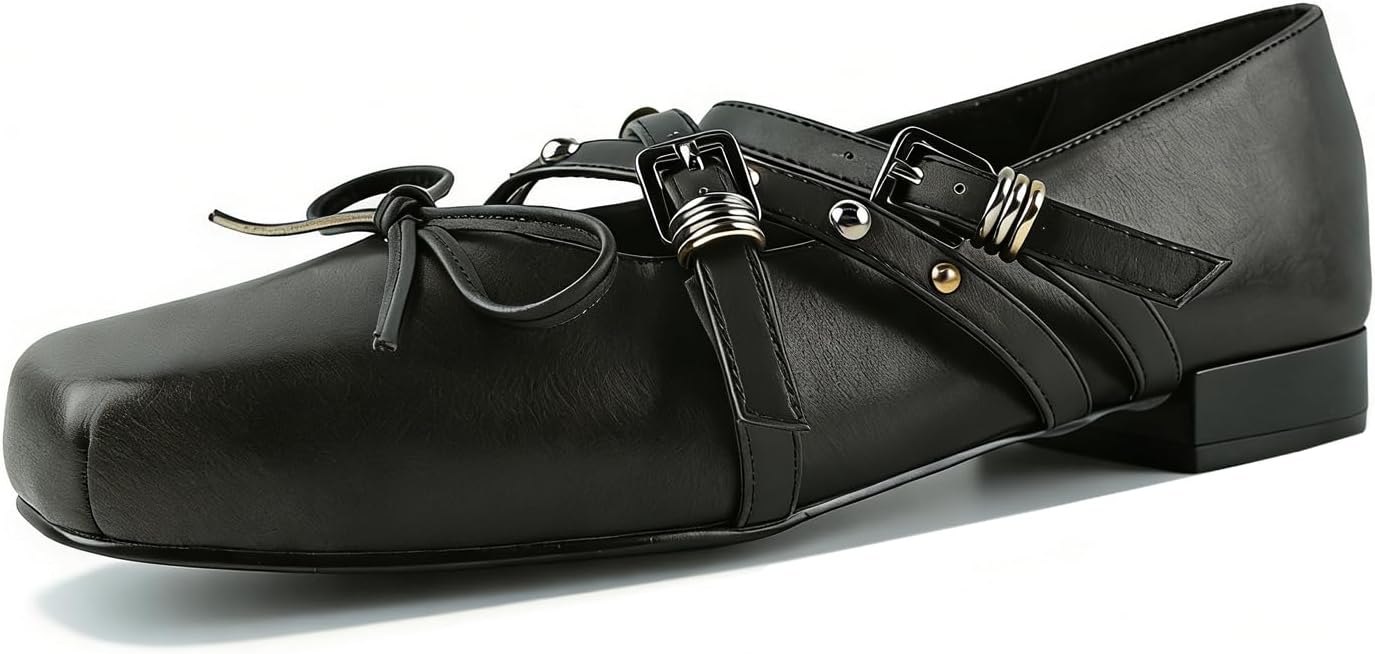 Women's Elegant Buckle Strap Mary Jane Ballet Dressy Square Toe Wedding Formal Party Evening Work Flats Shoes