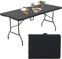 Vista 11 de Banco plegable de 4 pies, mesa de comedor al aire libre, mesa de picnic portátil plegable, mesa de fiesta ligera, mesa plegable de 4 pies, mesa